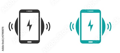 Wireless charging smartphone modern simple vector icons set