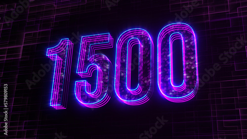Futuristic Purple Blue Shine 3D Perspective View 1500 Number Text Lines With Square Dots Fractal Digital Technology