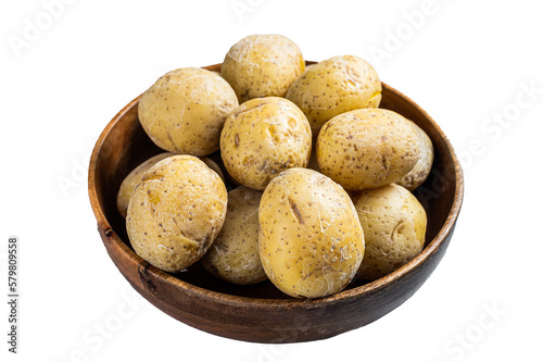 Canarian boiled potatoes papas arrugadas.  Isolated  transparent background