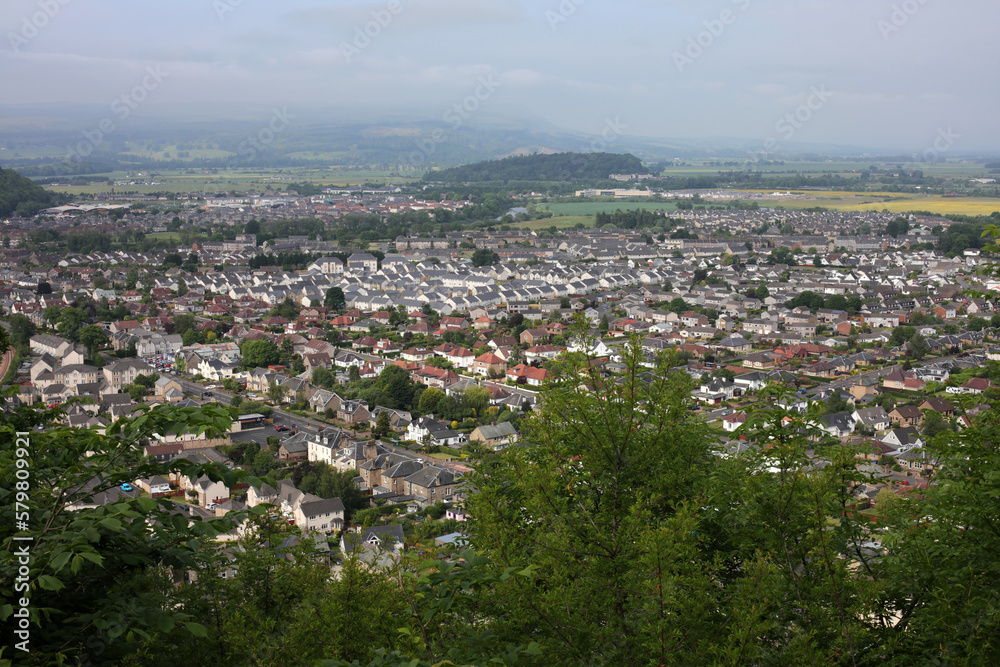 Fototapeta premium View of city of Stirling from Abbey Craig hilltop - Stirlingshire - Scotland - UK