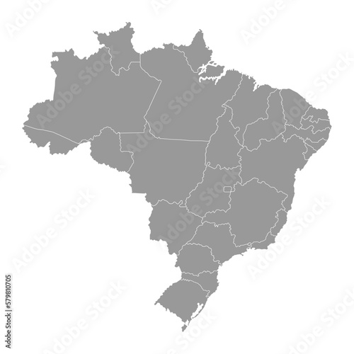 Brazil grey map with states. Vector Illustration.