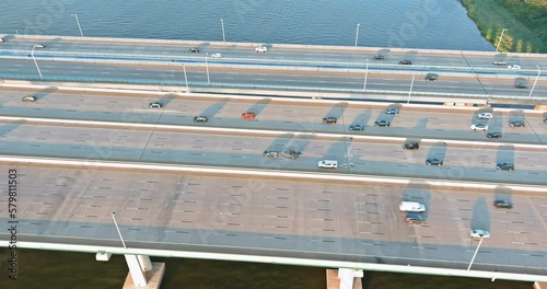 In New Jersey Governor Alfred E. Driscoll Bridge crosses Raritan River over Garden State Parkway and 9 State Road. photo