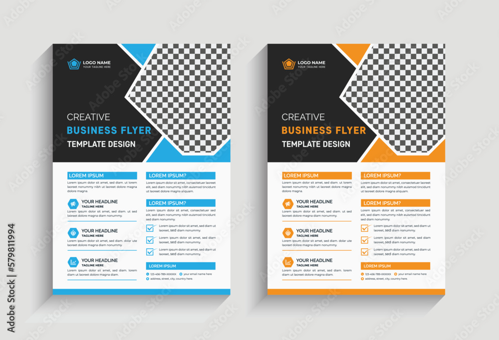 unique simple corporate business flyer design with blue and yellow color. 