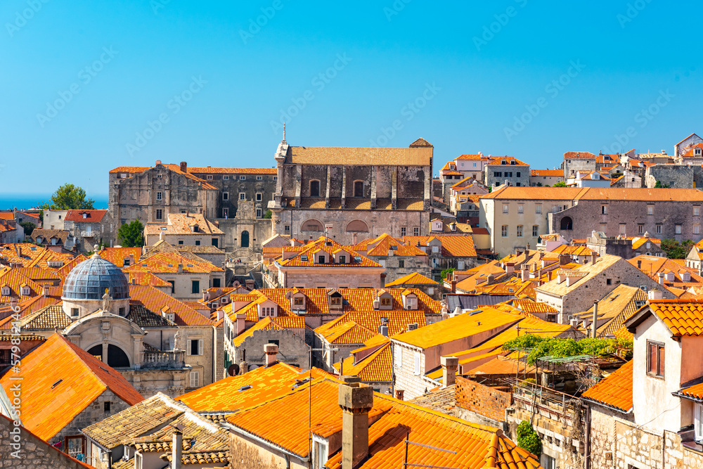 Panorama Dubrovnik Old Town roofs. Tourist attraction. Europe, Croatia