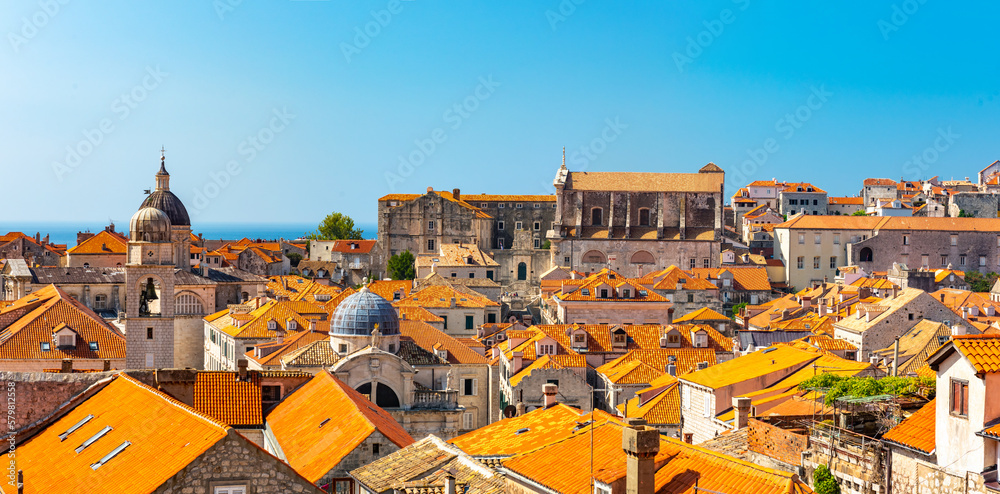 Panorama Dubrovnik Old Town roofs. Tourist attraction. Europe, Croatia