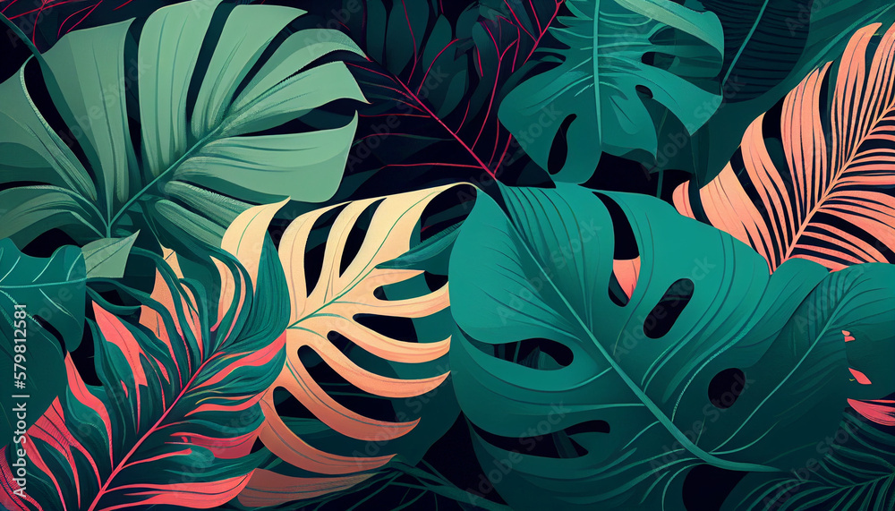Textura Pattern Tropical Folhas IA Generativa Textura Pattern Tropical Folhas IA Generativa