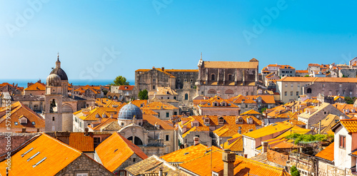 Panorama Dubrovnik Old Town roofs. Tourist attraction. Europe, Croatia