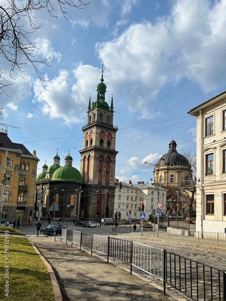 Fototapeta premium Old city Lviv architecture in the summer season.