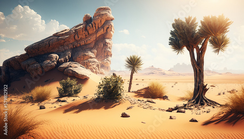 A desert scene with a mountain 3d gaming background generated ai