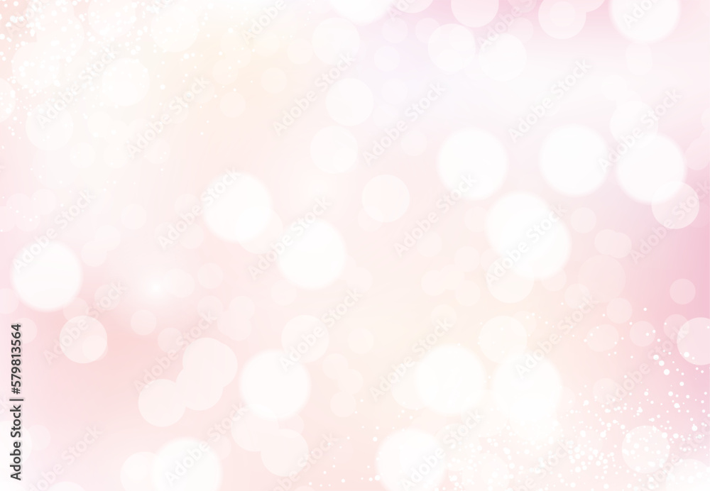 Light radiant blush vector design. Stylish pink and gold glitter card. Bokeh clouds card