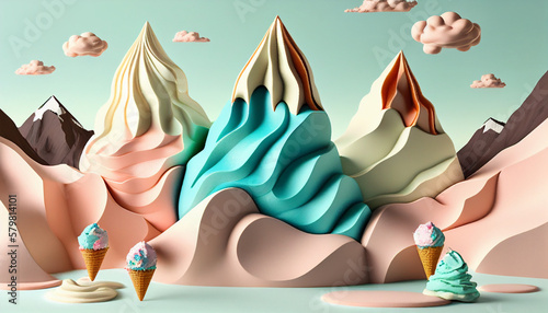 moutains of icecream, colored icecream fantasia, generative ai