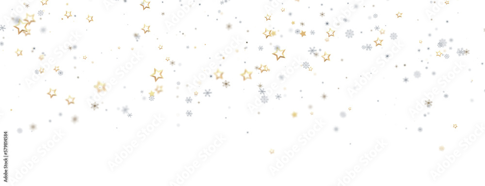 golden openwork shiny snowflakes, star, 3D rendering.