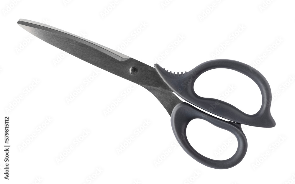 Gray scissors for cutting paper on a transparent background. isolated object. Closed scissors. Element for design Gray scissors for cutting paper on a transparent background. isolated object. Closed scissors. Element for design