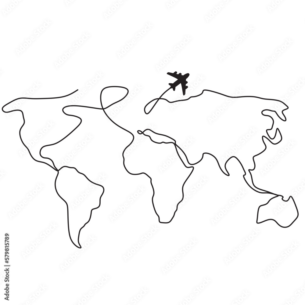 World map. Earth. Line art. Vector illustration. Stock Vector | Adobe Stock