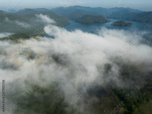 Wallpaper Mural Aerial view of Mae Kuang Dam with low clouds, Chiang Mai, Thailand. Torontodigital.ca