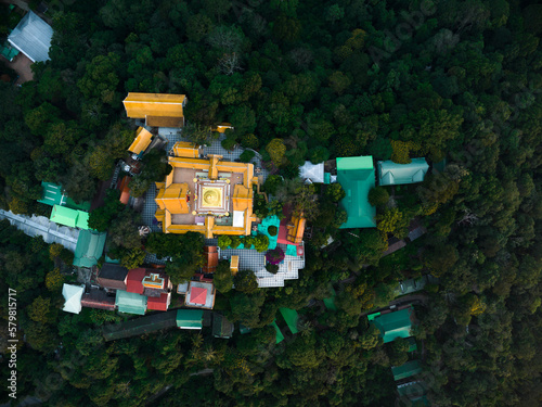 Aerial view of Wat Phra That Doi Suthep, a Buddhist temple in Chiang Mai city, Thailand. photo