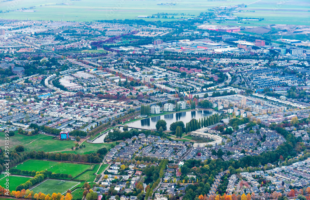Aerial view of residential areas Kattenbroek and Architectenbuurt in Amersfoort, province of Utrecht, The Netherlands. Aerial view of residential areas Kattenbroek and Architectenbuurt in Amersfoort, province of Utrecht, The Netherlands.