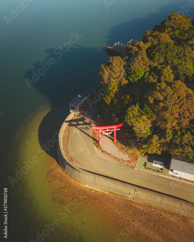 Aerial view of the Otonashi-jinja Shrine Torii, Kochi, Shikoku, Japan. photo