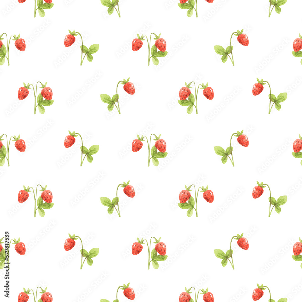 Summer pattern with strawberries. Hand-drawn texture for textile with berries Summer pattern with strawberries. Hand-drawn texture for textile with berries