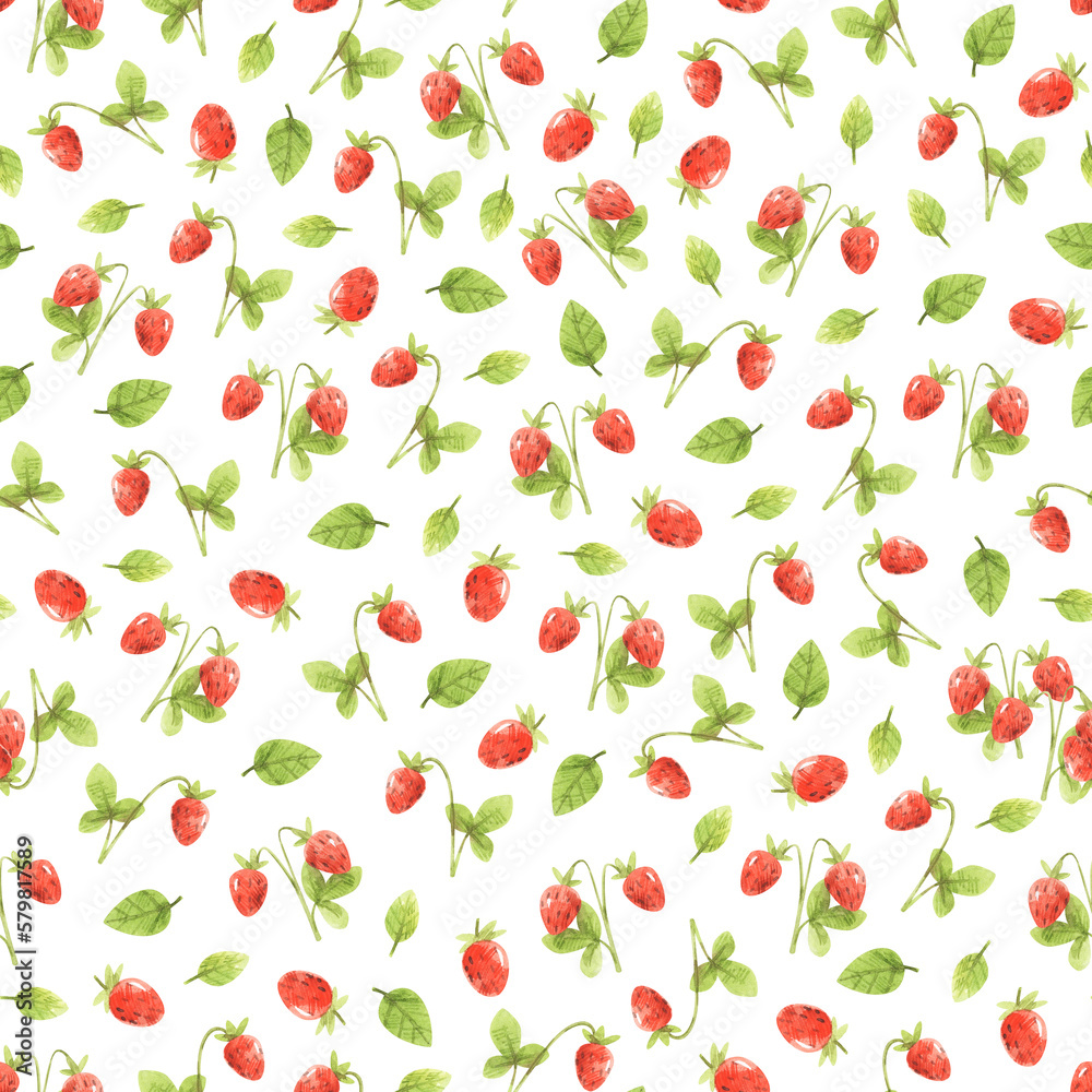 Summer pattern with strawberries. Hand-drawn texture for textile with berries Summer pattern with strawberries. Hand-drawn texture for textile with berries