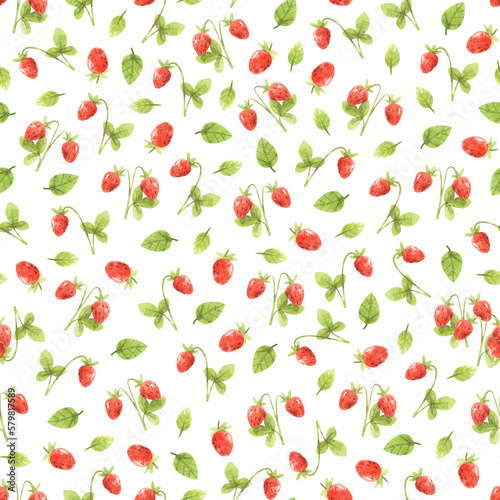 Summer pattern with strawberries. Hand-drawn texture for textile with berries