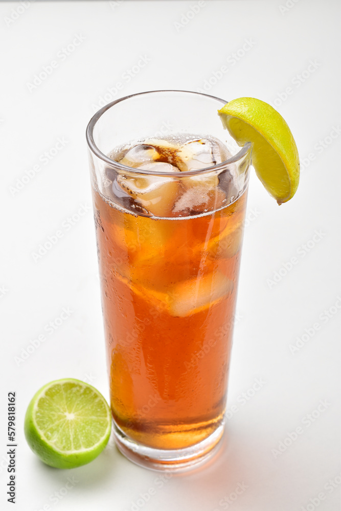 Glass of ice tea with lemon slice on white background Glass of ice tea with lemon slice on white background