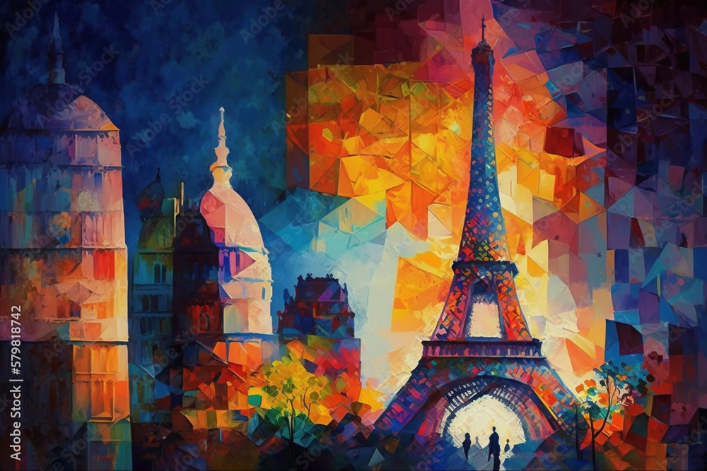 Colorful painting of Paris. Generative ai.