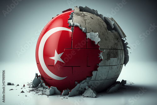 Concept of earthquake in Turkey. Cracked earth and Turkey flag. Generative ai. photo