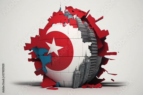 Concept of earthquake in Turkey. Cracked earth and Turkey flag. Generative ai. photo