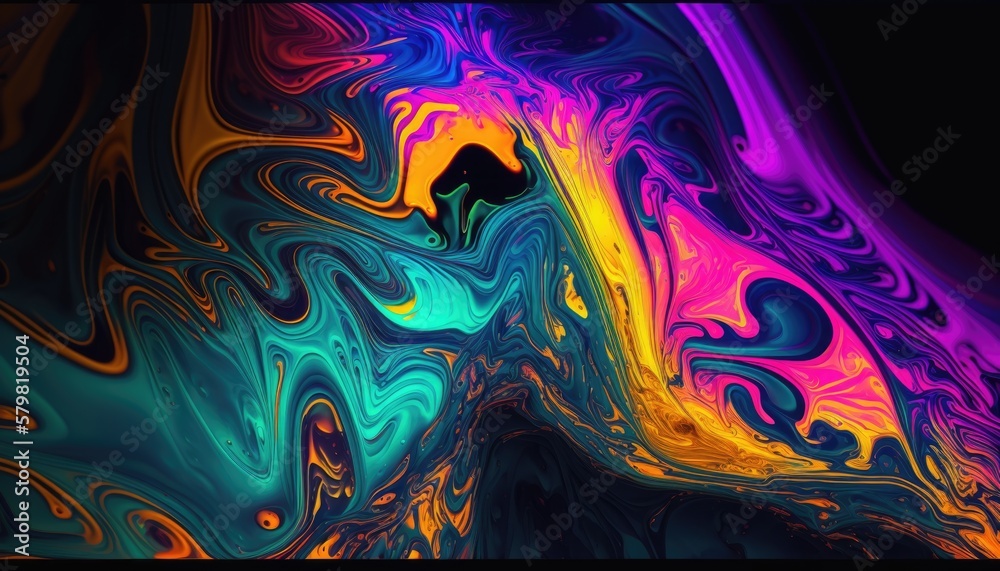 Fototapeta premium Abstract neon liquid wavy background. Liquid art, marbling texture, digital illustration, neon wallpaper, wavy lines, liquid ripples.