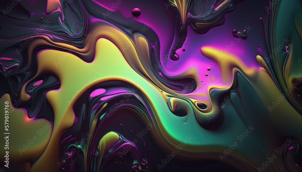 Abstract neon liquid wavy background. Liquid art, marbling texture, digital illustration, neon wallpaper, wavy lines, liquid ripples.
