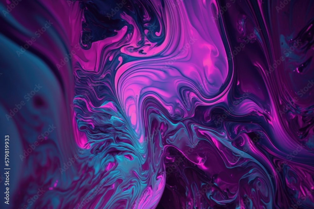 Fototapeta premium Abstract neon liquid wavy background. Liquid art, marbling texture, digital illustration, neon wallpaper, wavy lines, liquid ripples.