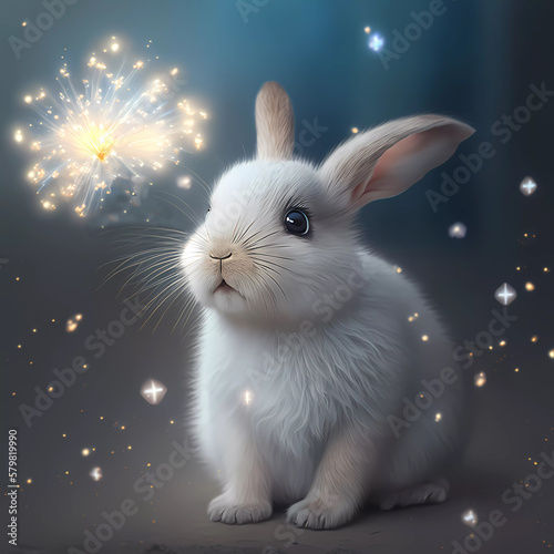 Rabbit. Fireworks. christmas background. Banner. generative AI