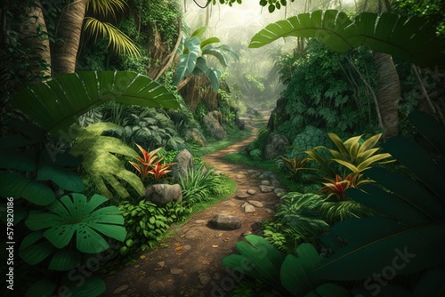 tropical jungle scenery realistic very detailed Generative AI