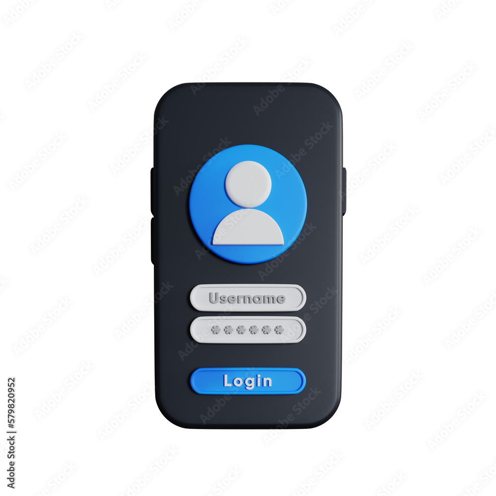 3d ilustrasi login interface mobile login dark theme 3d ilustrasi login interface mobile login dark theme