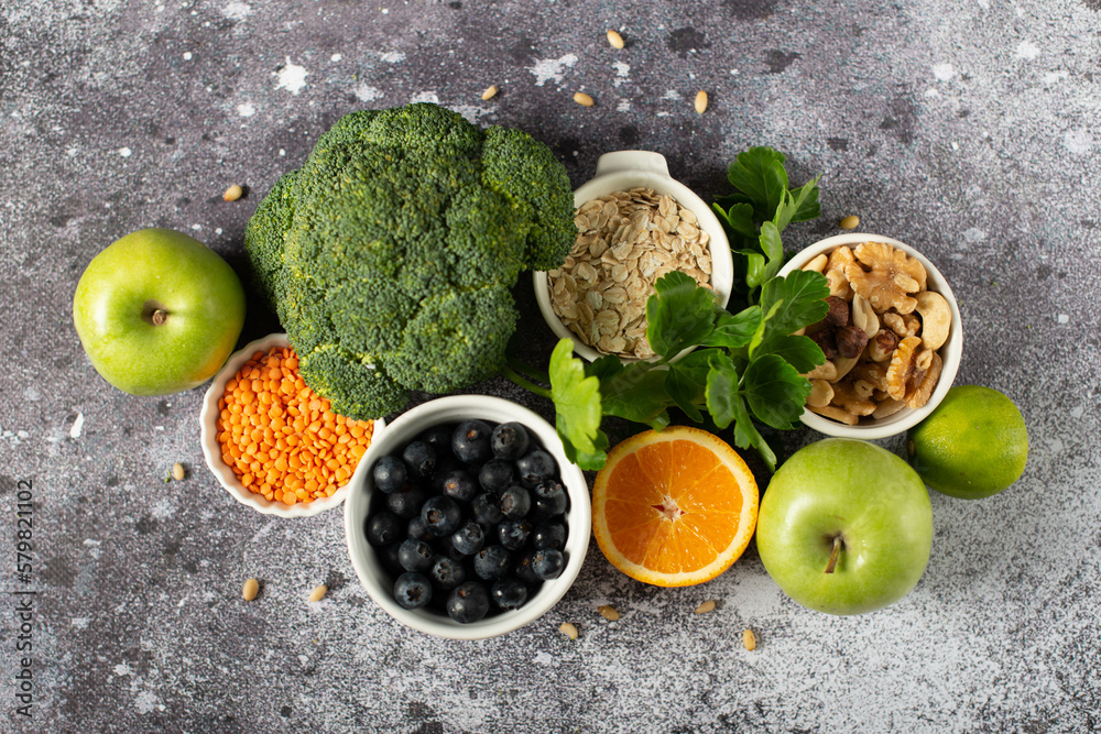 Food sources of omega-3 on a dark background. Foods high in fatty acids ...