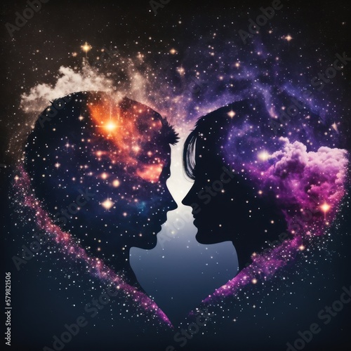 Happiness in space silhouette  rainbow of colors kiss  couple in love  GENERATIVE AI