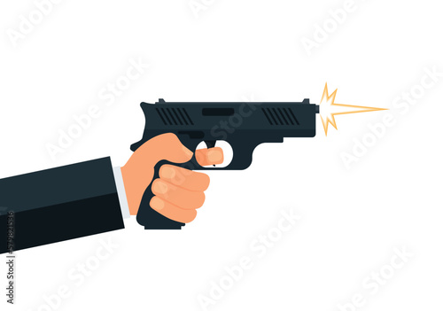 Hand holding gun shoting. Vector illustration