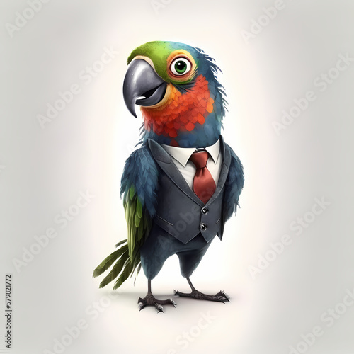 Parrot Business Suit Isolated White. Generative AI