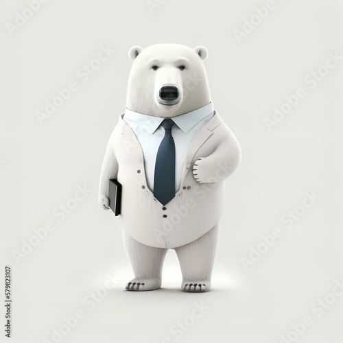 Polar Bear Business Suit Isolated White. Generative AI