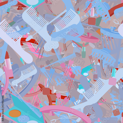 Background pattern abstract design texture. Seamless. Theme is about pomatum, salon, raker, hairstyle, hairpin, toiletry, pomade, beauty, hair clips, parlor, ointment, makeup, bobby pin