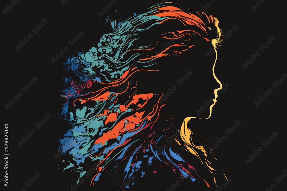 Abstract woman silhouette painting, generative ai