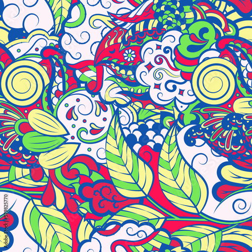 Tracery seamless pattern. Mehndi design. 6 colors. Ethnic doodle texture. Curved doodling background. Vector