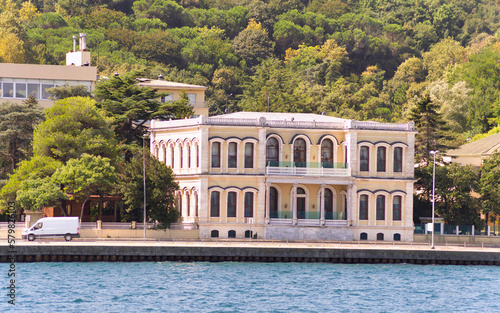 View of the Kalender mansion or beach house, flocated at the European side of Bosphorus Strait in Tarabya neighborhood in Sariyer district of Istanbul, Turkey photo