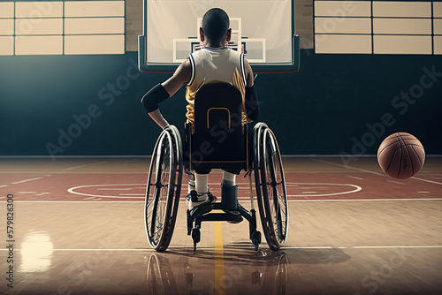 menino em cadeira de rodas jogando basquetebol 