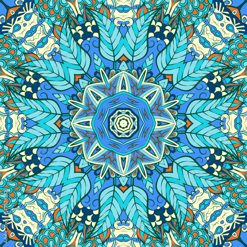 Seamless tile texture. Tracery mehndi design image. Ethnic doodle art. Curved doodling picture. Vector