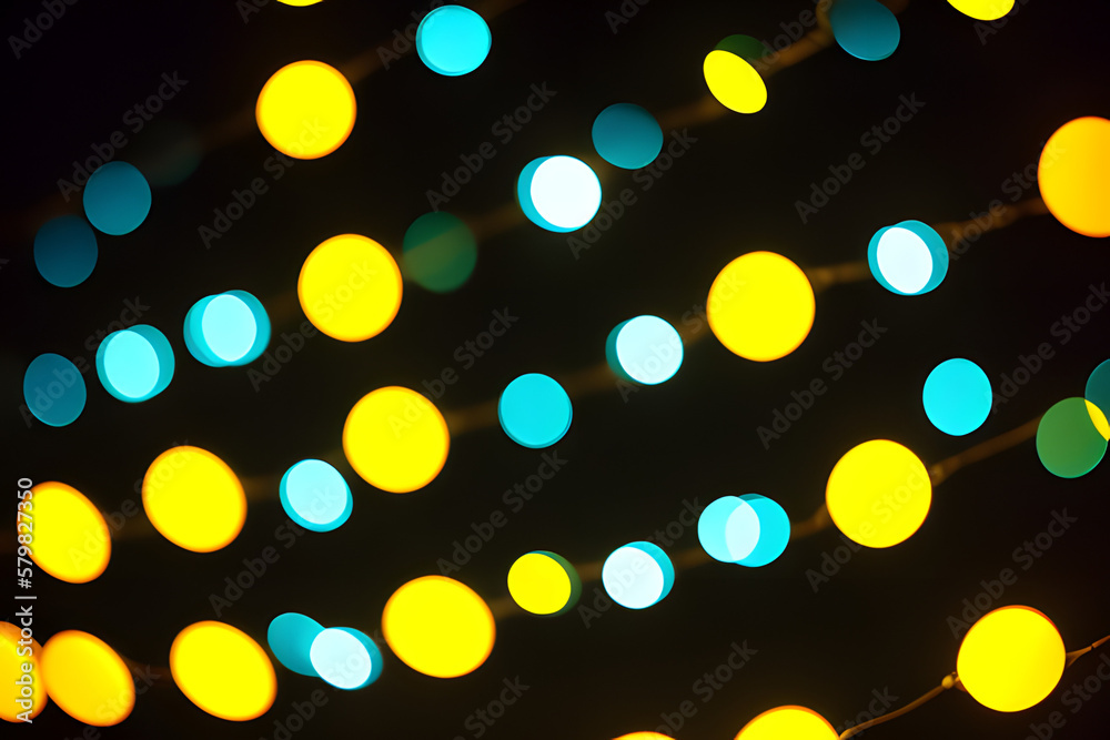 holiday illumination and decoration concept - christmas garland bokeh lights over dark blue background