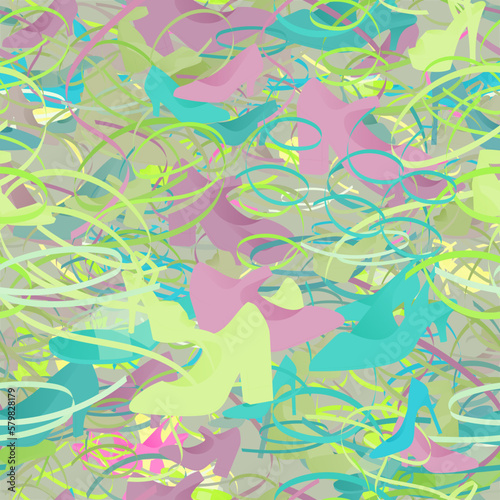 Background pattern abstract design texture. Seamless. Theme is about stripes, irregular, fashion, confetti, platform heels, elegance, high heels, slingback shoes, season, graphic, thread