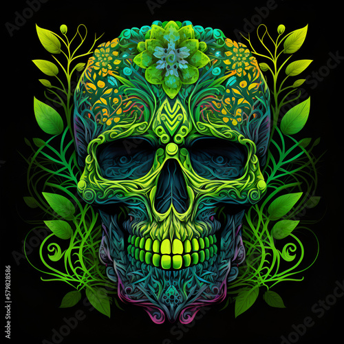Calavera Mandala verde