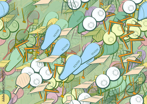 Background pattern abstract design texture. Seamless. Tennis. Theme is about netting, inventory, observer, balls, racket, tennis balls, clip, case, grid, table, chair, pinch, tennis racket